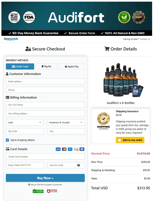 Audifort Checkout Page